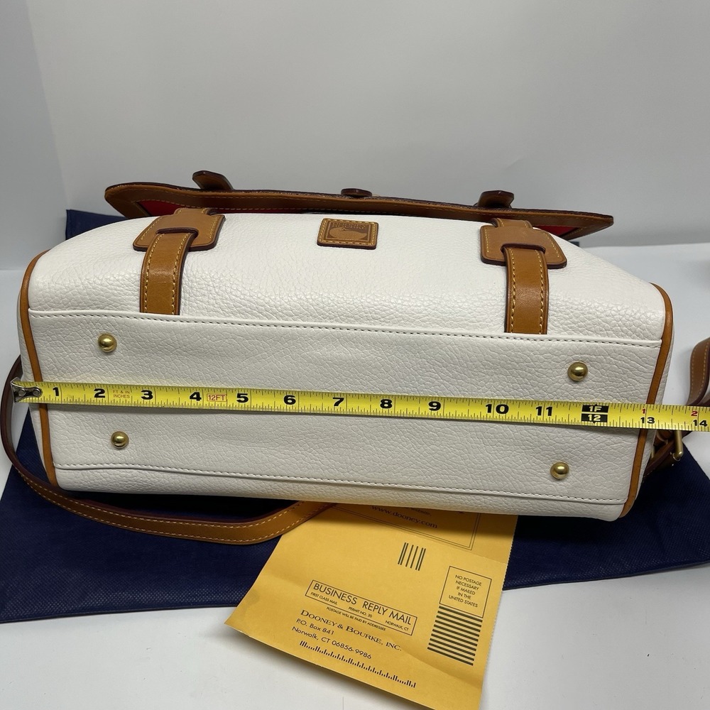 Dooney & Bourke Flap Tab Satchel Pebbled Leather Crossbody Off White & Natural - Picture 14 of 16